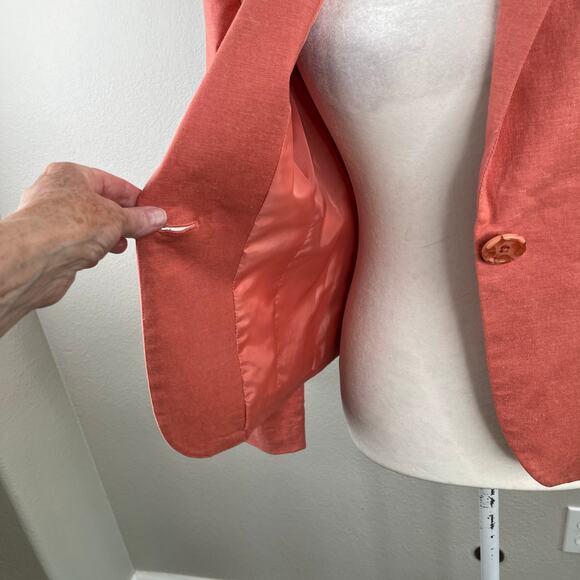 Allen by ABS Peach Linen Blend One Button Notch Lapel Blazer Jacket NWT Size 6 - Picture 7 of 12